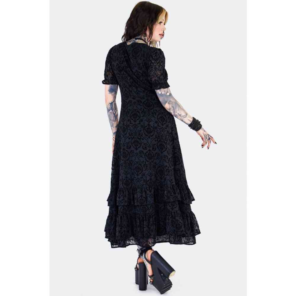 Jawbreaker - Devore Ruffle Hem Gothic Longue robe - Noir